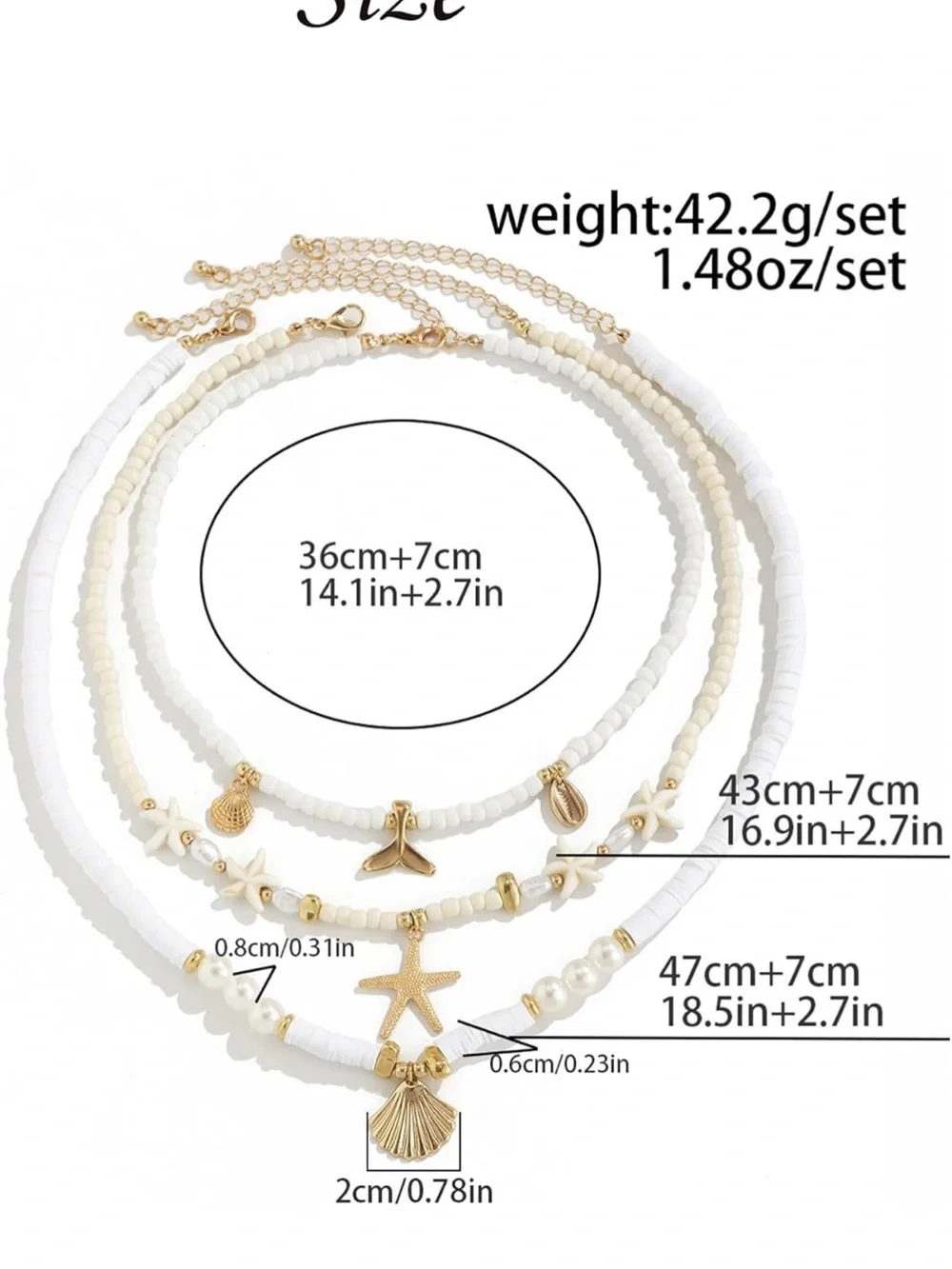 New! White and Gold Layered Coastal Charm Necklace Set and 2 Bracelets